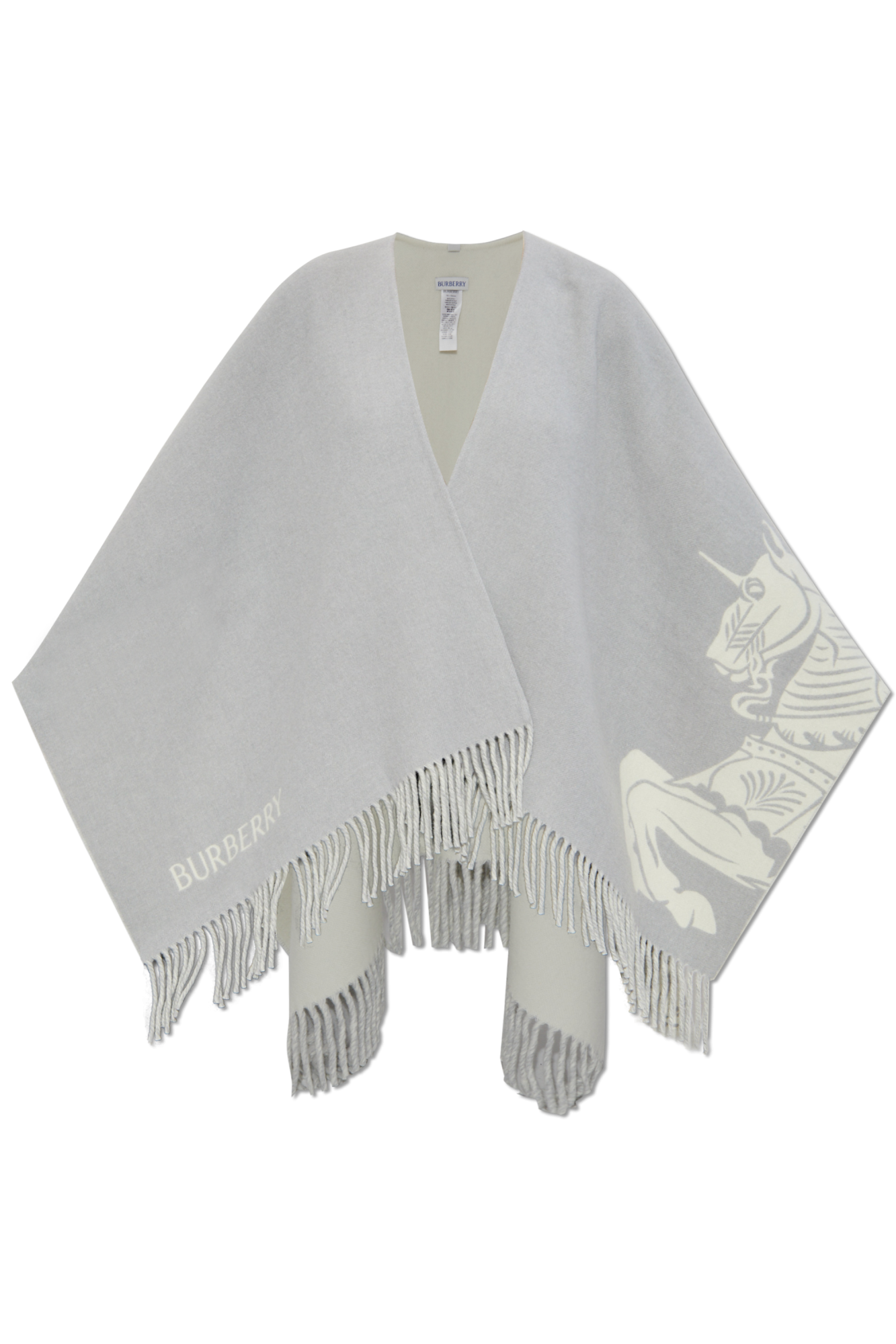 n-ｎ,ｎ.ｎ。BURBERRYクレストブリッジガウチョ Grey Poncho with fringes Burberry - Vitkac Australia